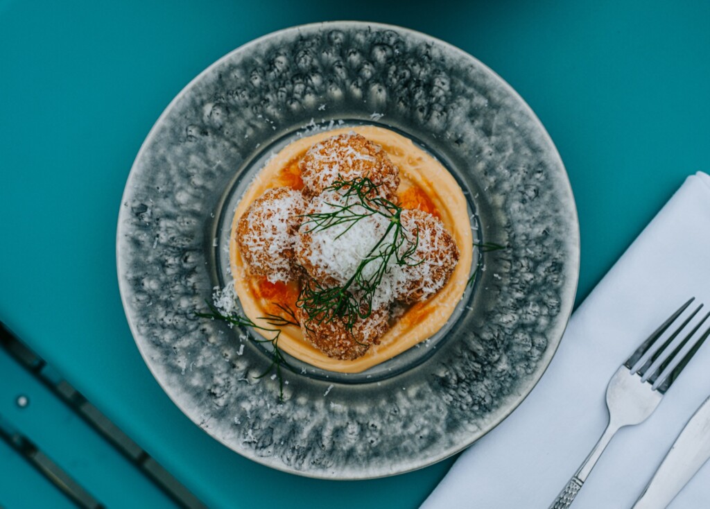Arancini small plate on our balcony area overlooking the Whitstable coast