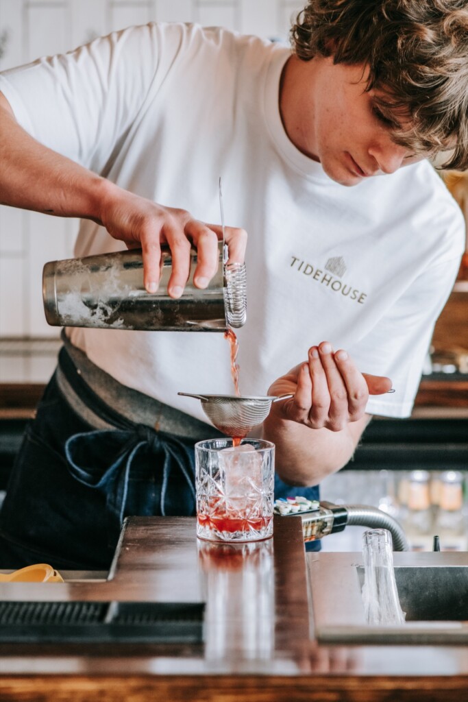Bartender prepping cocktails
