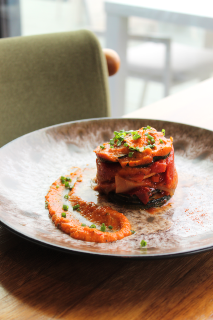 Ratatouille with Romesco Sauce & Basil Pesto